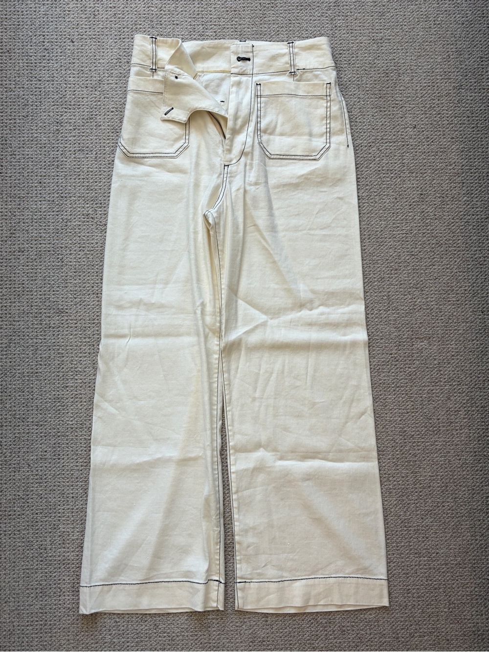 Maeve Anthropologie Colette Cream Contrast Stitch Pants 29T